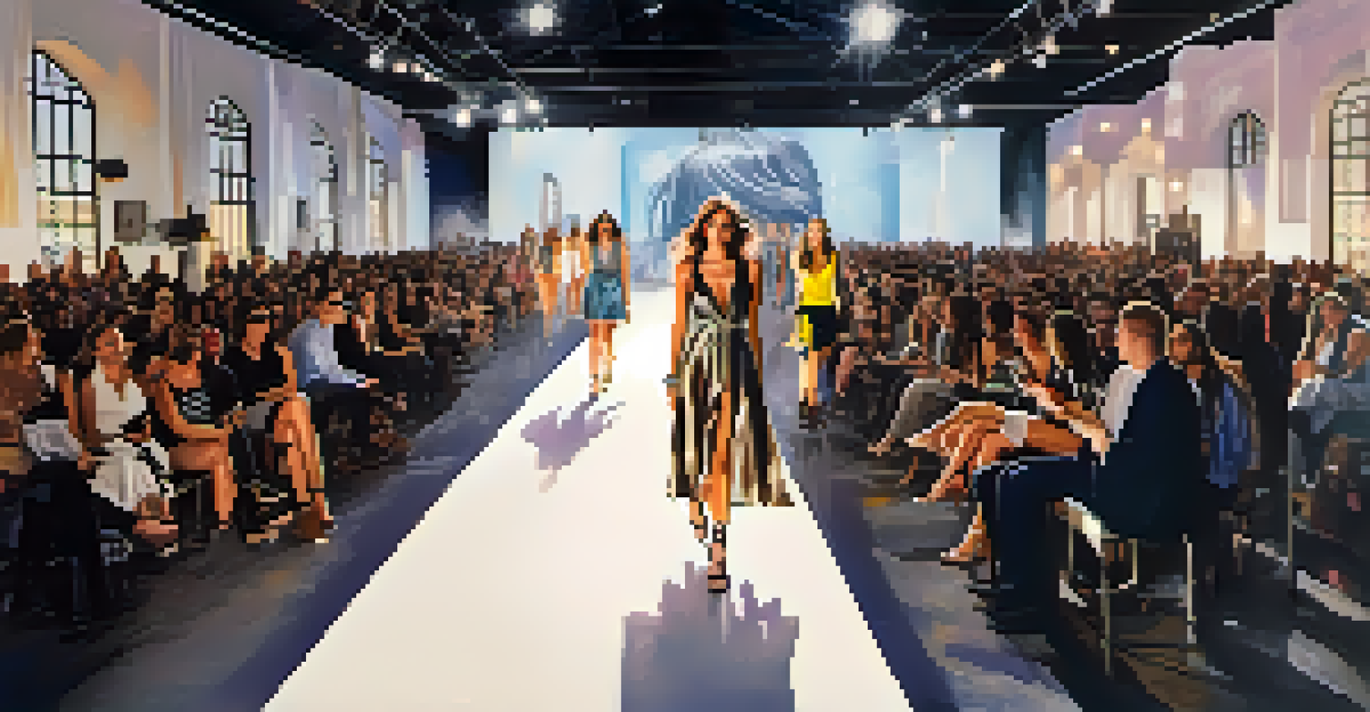 An urban fashion show at The Pressroom with models walking on a creatively designed runway in an industrial-chic setting.