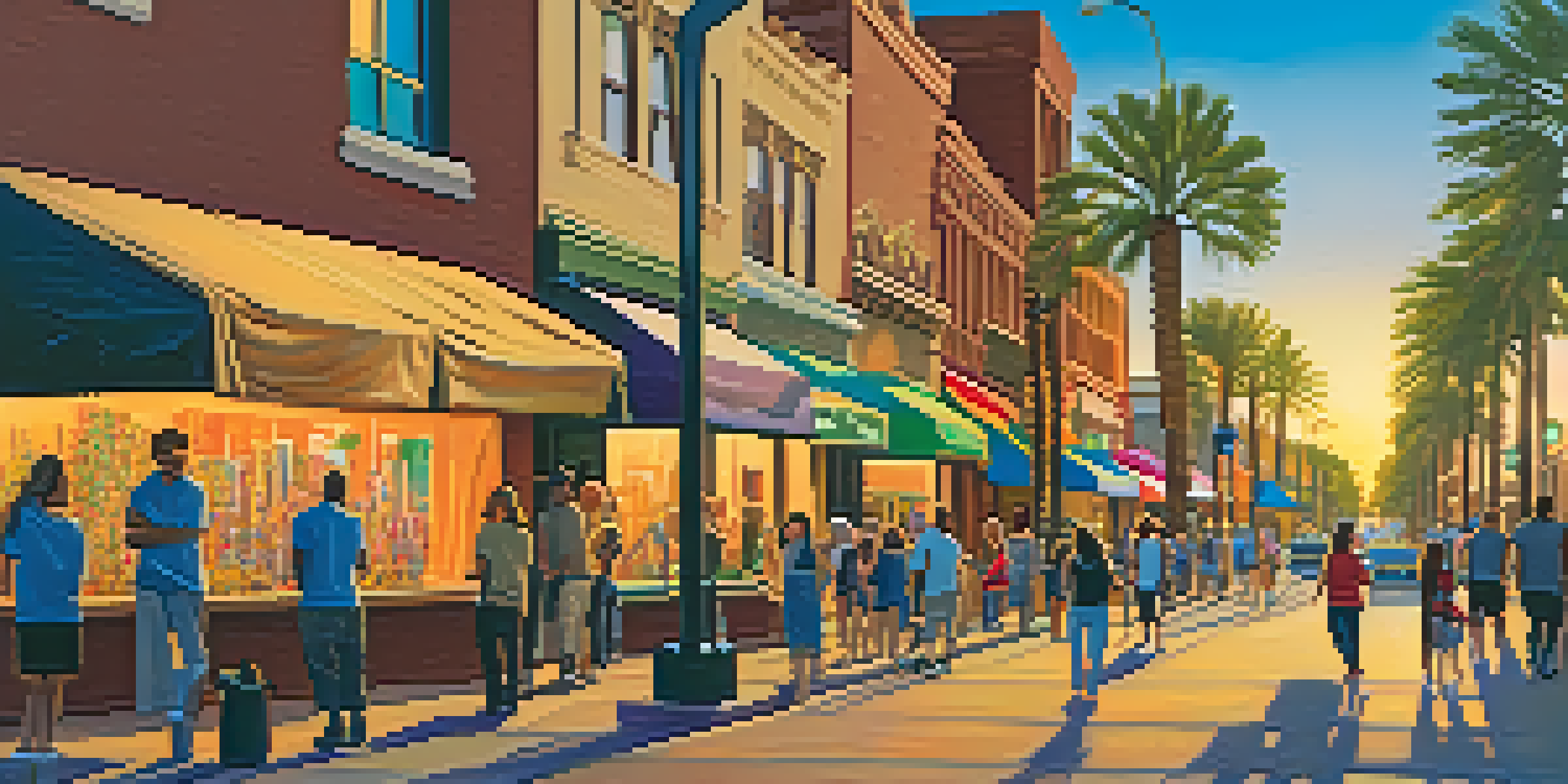 A crowded street in downtown Phoenix during an art walk, featuring galleries, art installations, and people enjoying live music.