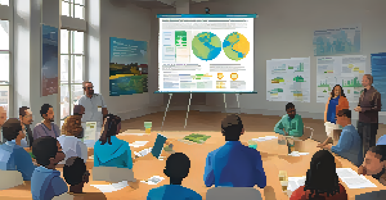 A group of diverse people participating in a workshop about wind energy, with an educational poster in the background.
