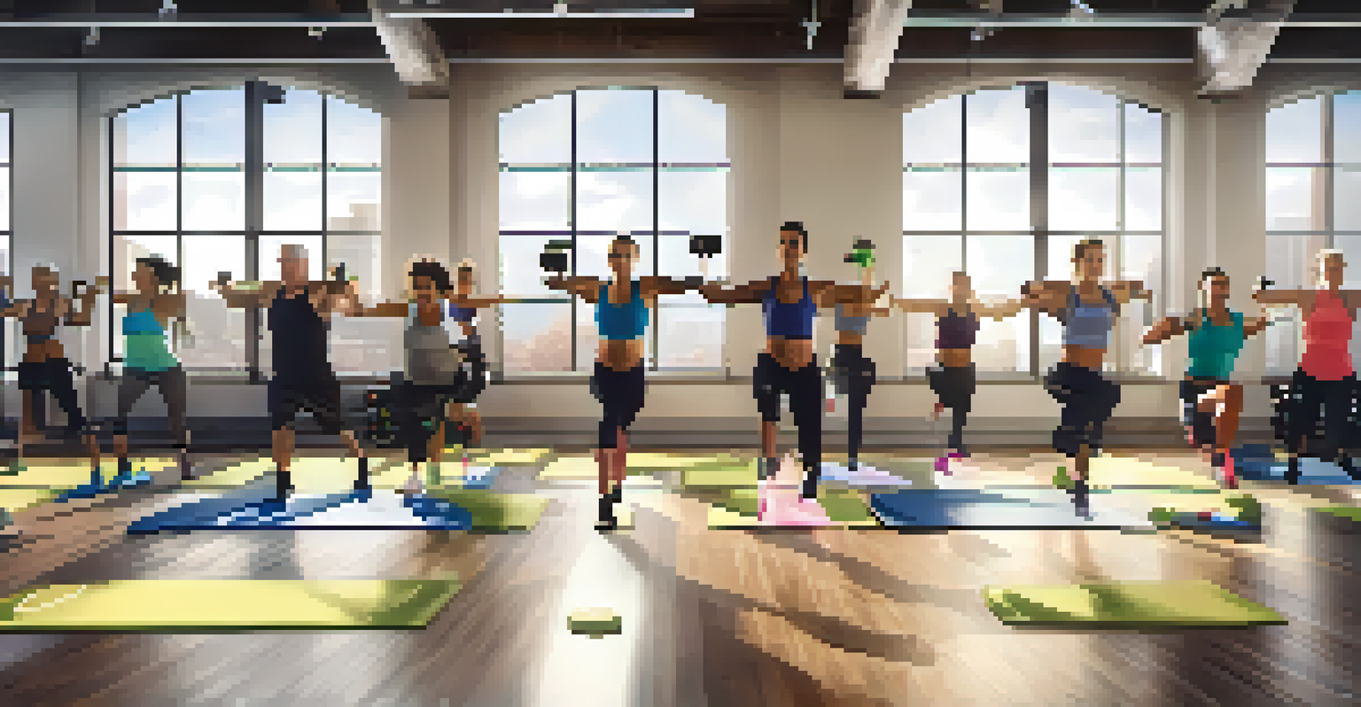 A group of individuals participating in a high-intensity interval training workout in a bright, modern gym.