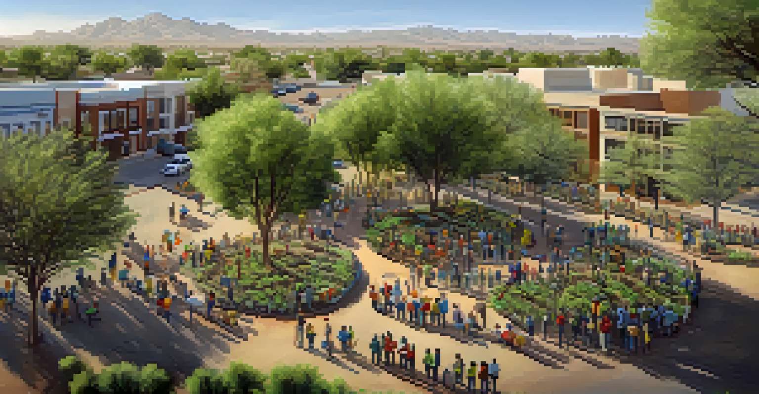 A community tree planting event in Phoenix, with volunteers planting trees and enjoying the sunny day.