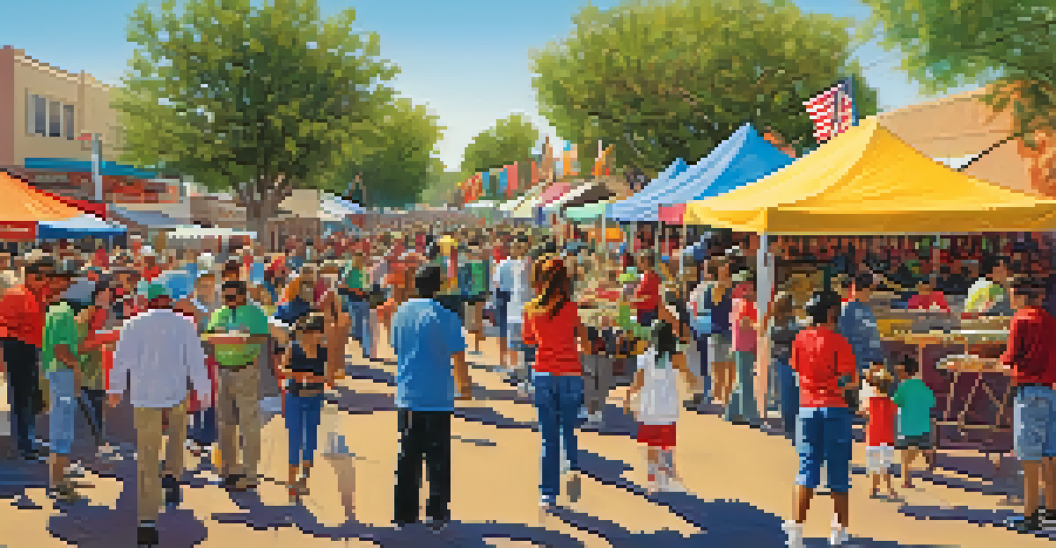 A vibrant festival in South Phoenix with music, dance, and diverse people enjoying traditional food and local art displays.