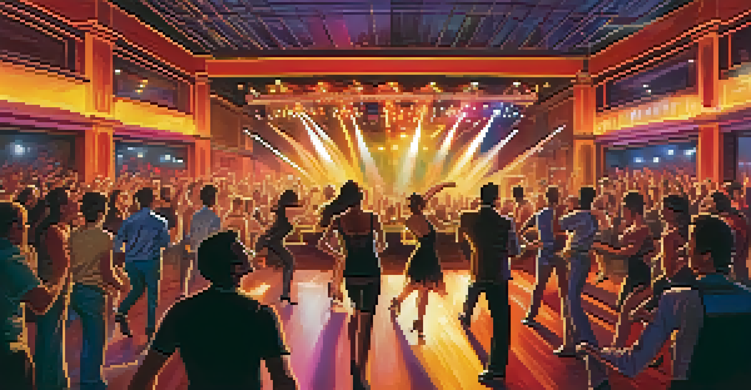 A packed dance floor at The Van Buren in Phoenix, lively crowds dancing to a band on stage under vibrant lights.