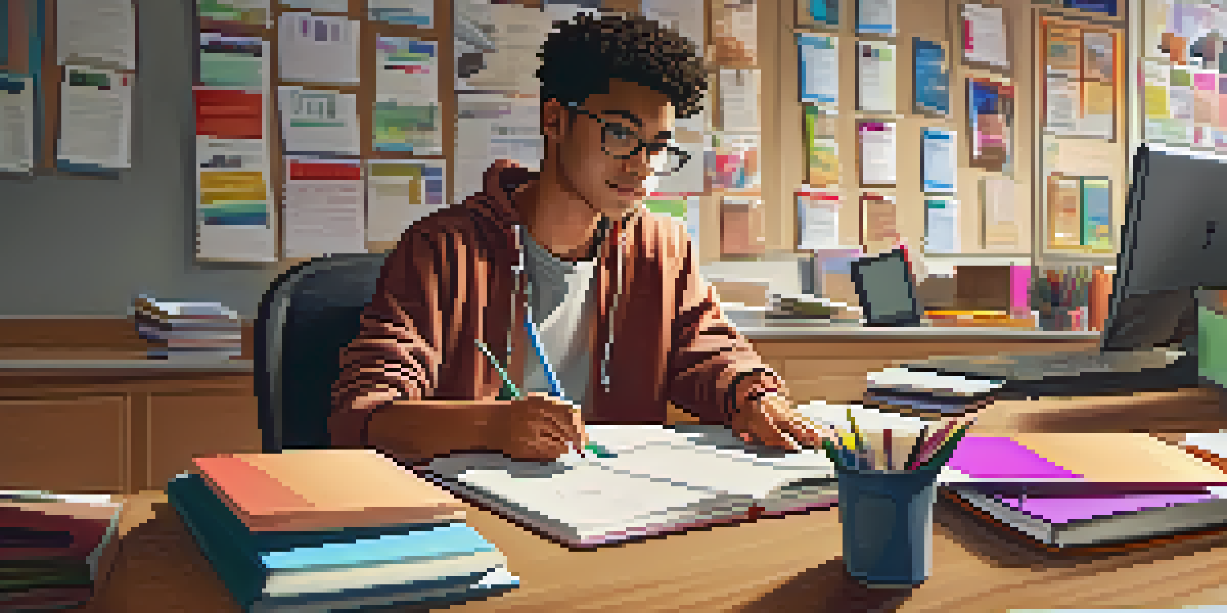 A high school student studying online for college courses at a desk, looking focused and motivated.
