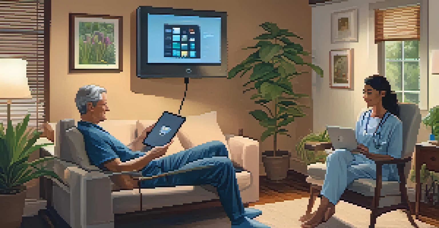 A patient in a cozy home setting having a telemedicine consultation with a primary care provider on a tablet screen.