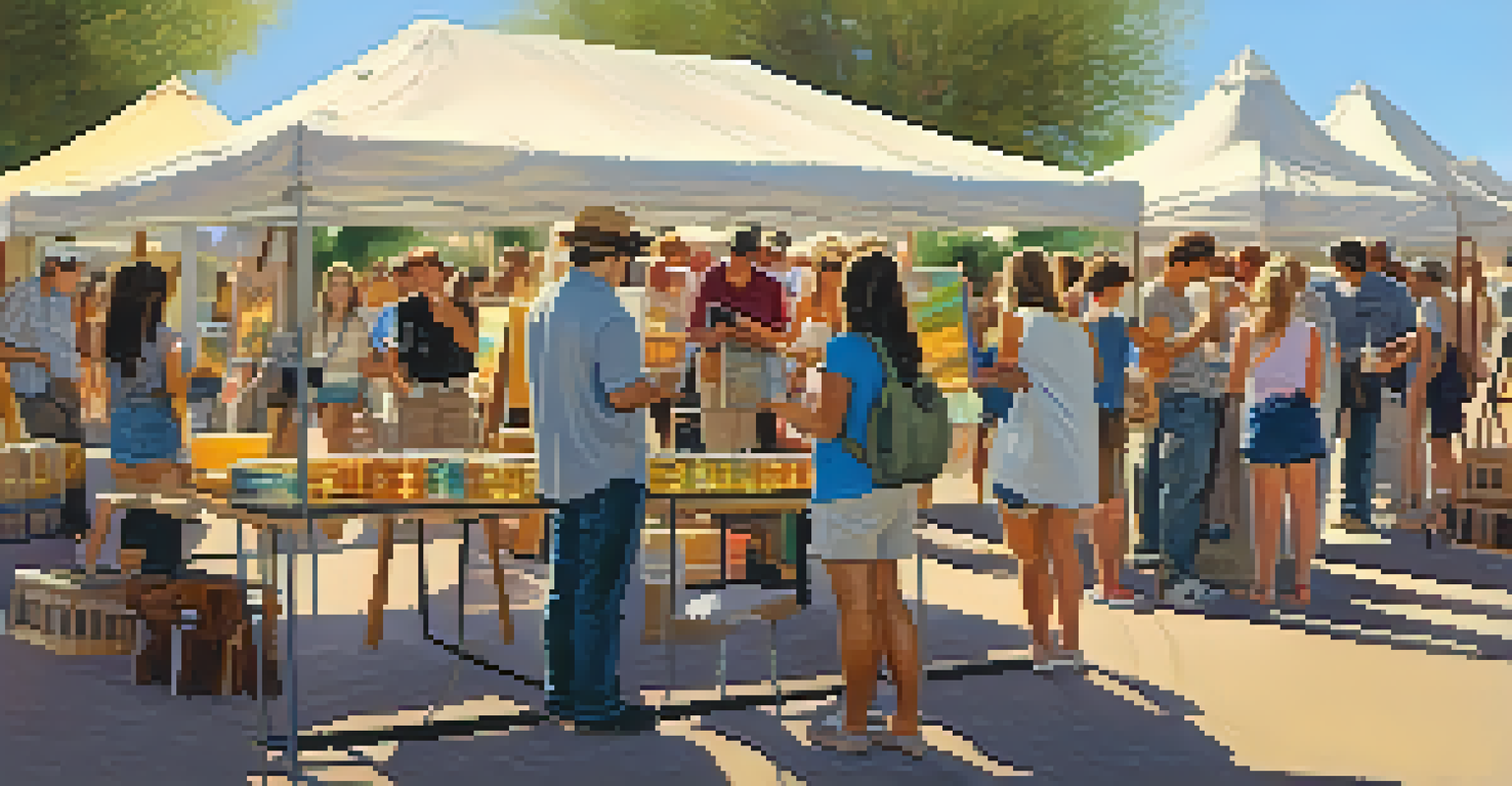 A community art event with young artists displaying their work outdoors, capturing the essence of creativity and community in Phoenix.