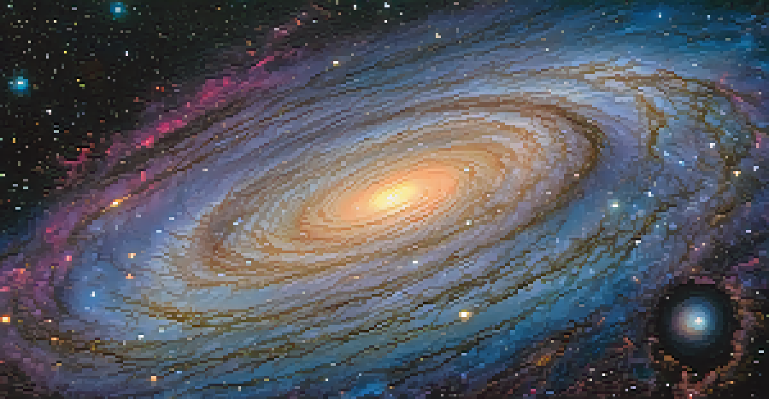 A detailed image of a distant galaxy with swirling colors and bright core captured by the Phoenix observatory.