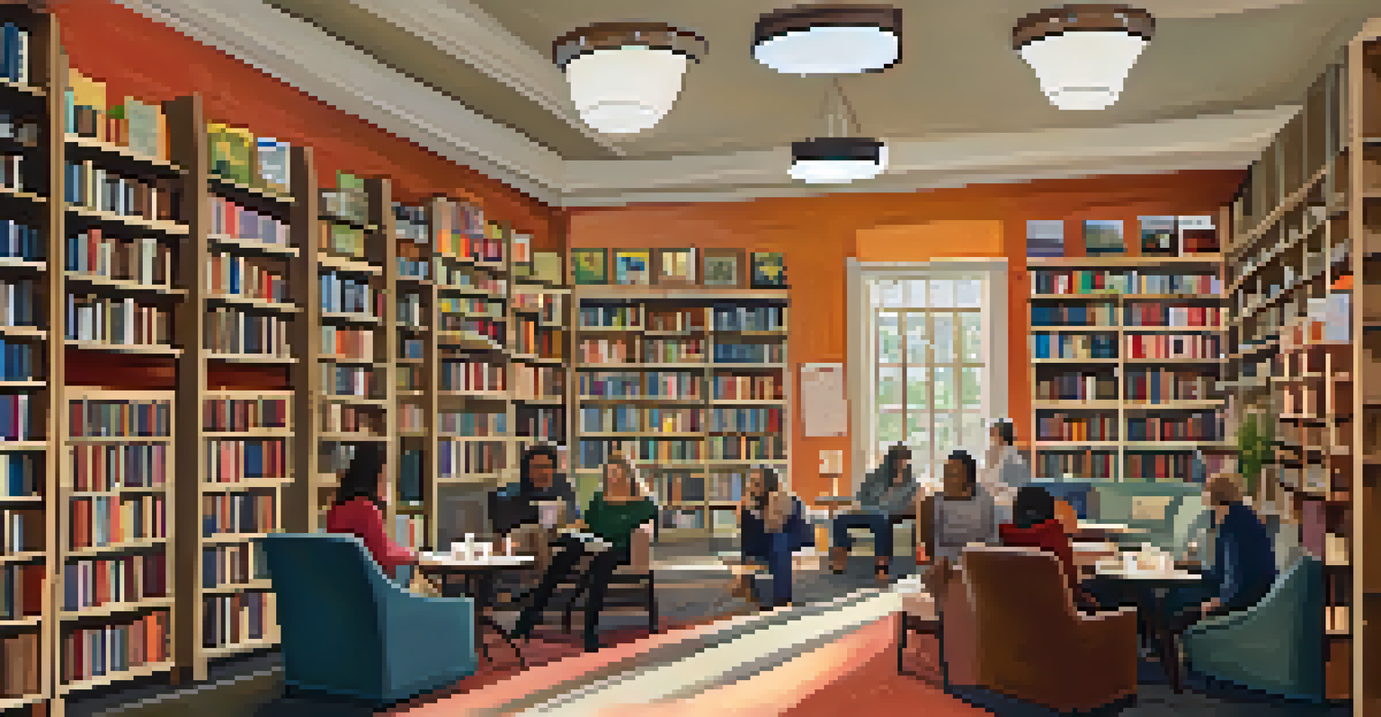 Inside Changing Hands Bookstore, with shelves of books and people discussing literature in a cozy atmosphere.