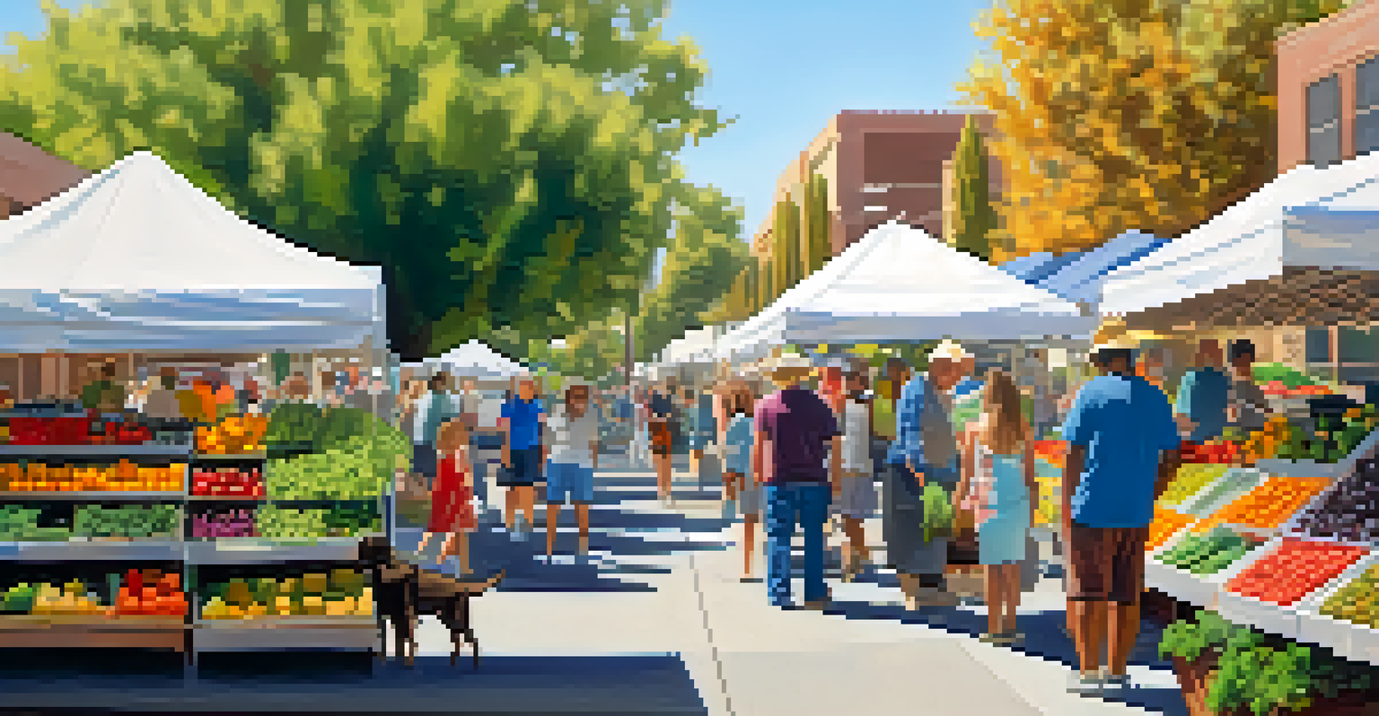 A vibrant mobile farmer's market in Phoenix, featuring fresh produce and community members interacting with vendors.