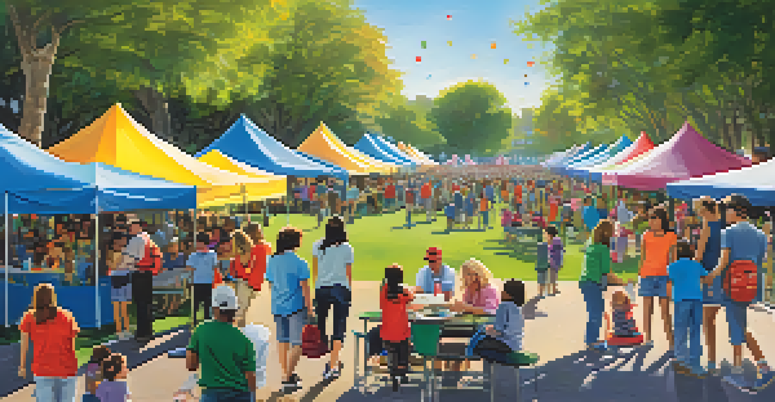 A lively local event in a Phoenix park, featuring families and children participating in activities with colorful tents and a clear blue sky.