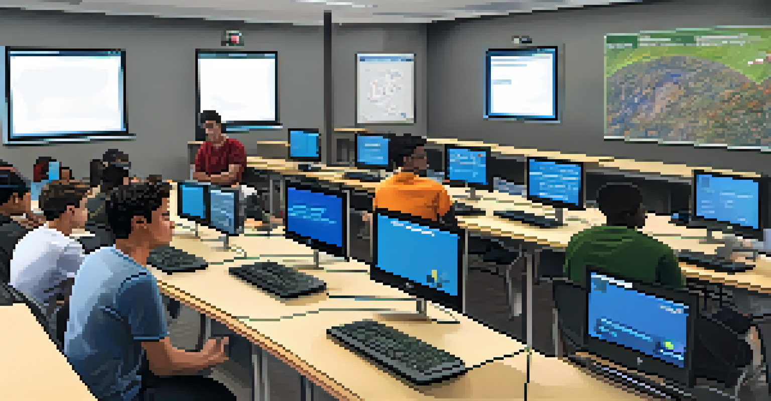 A classroom with diverse students participating in a coding workshop, highlighting workforce development in technology.