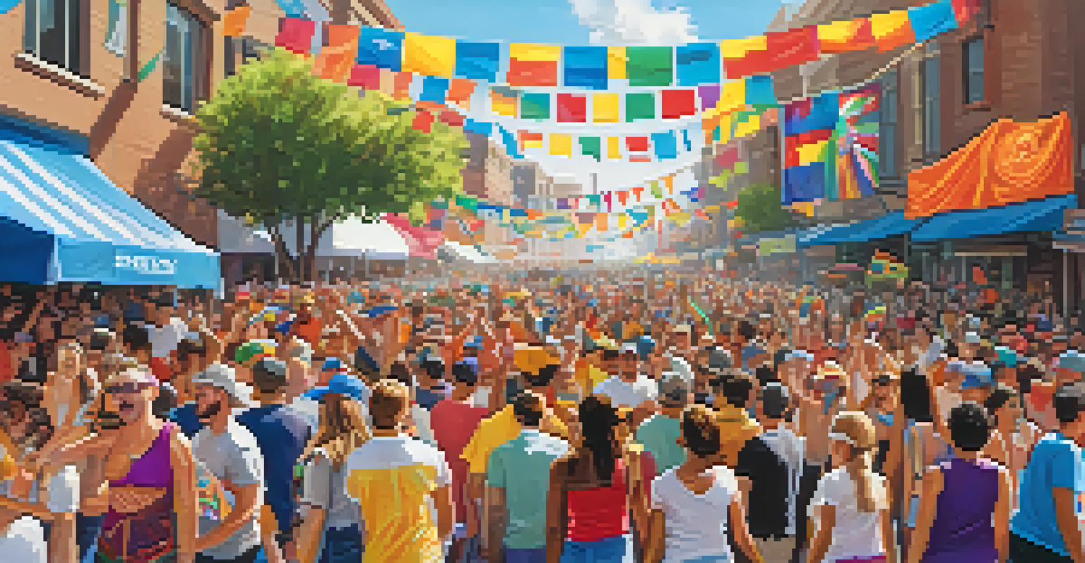 A colorful parade at the Phoenix Pride Festival, with diverse participants celebrating inclusivity and love.