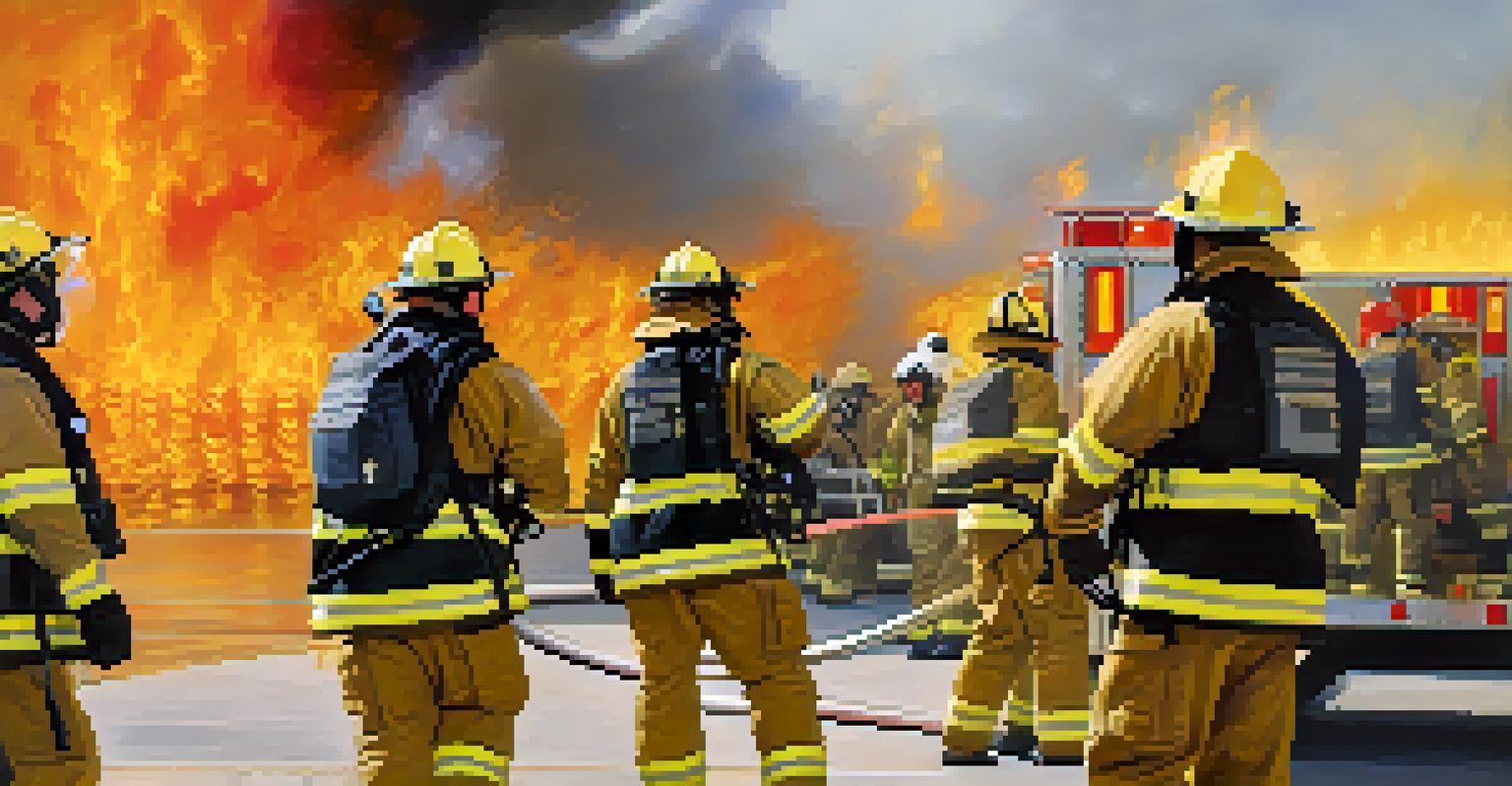 A firefighter battling flames during a training exercise in Phoenix, showcasing firefighting equipment and teamwork.