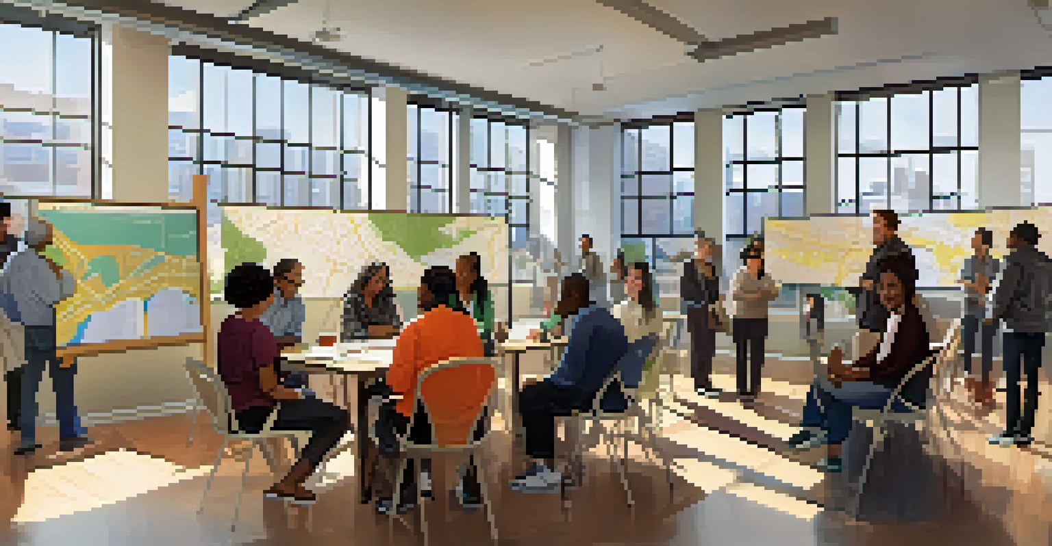 Residents participating in a community workshop focused on public transit improvements in a bright, open space.