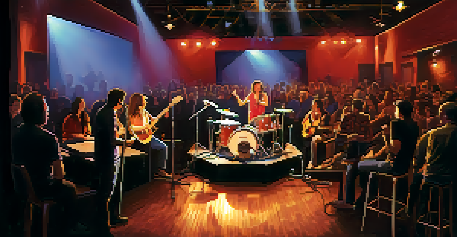 A local band performing on stage in an intimate Phoenix venue, with warm lighting and an engaged audience.