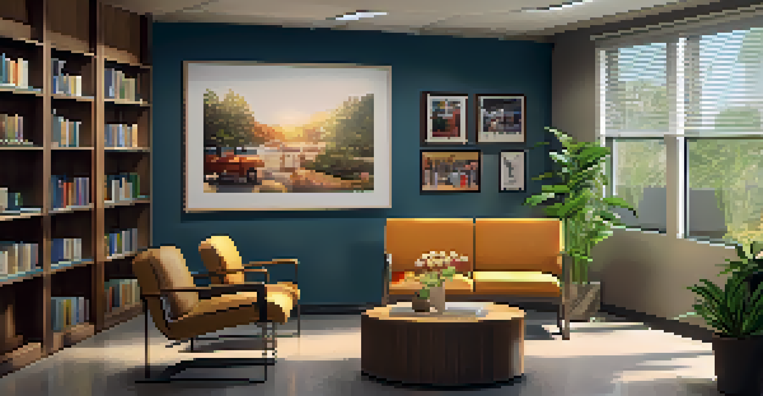 A university counseling office with a counselor and a student in a supportive discussion.