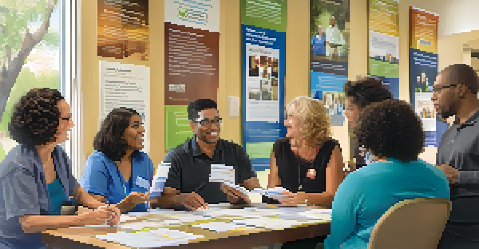 A group of diverse individuals discussing health insurance options at a community center in Phoenix.