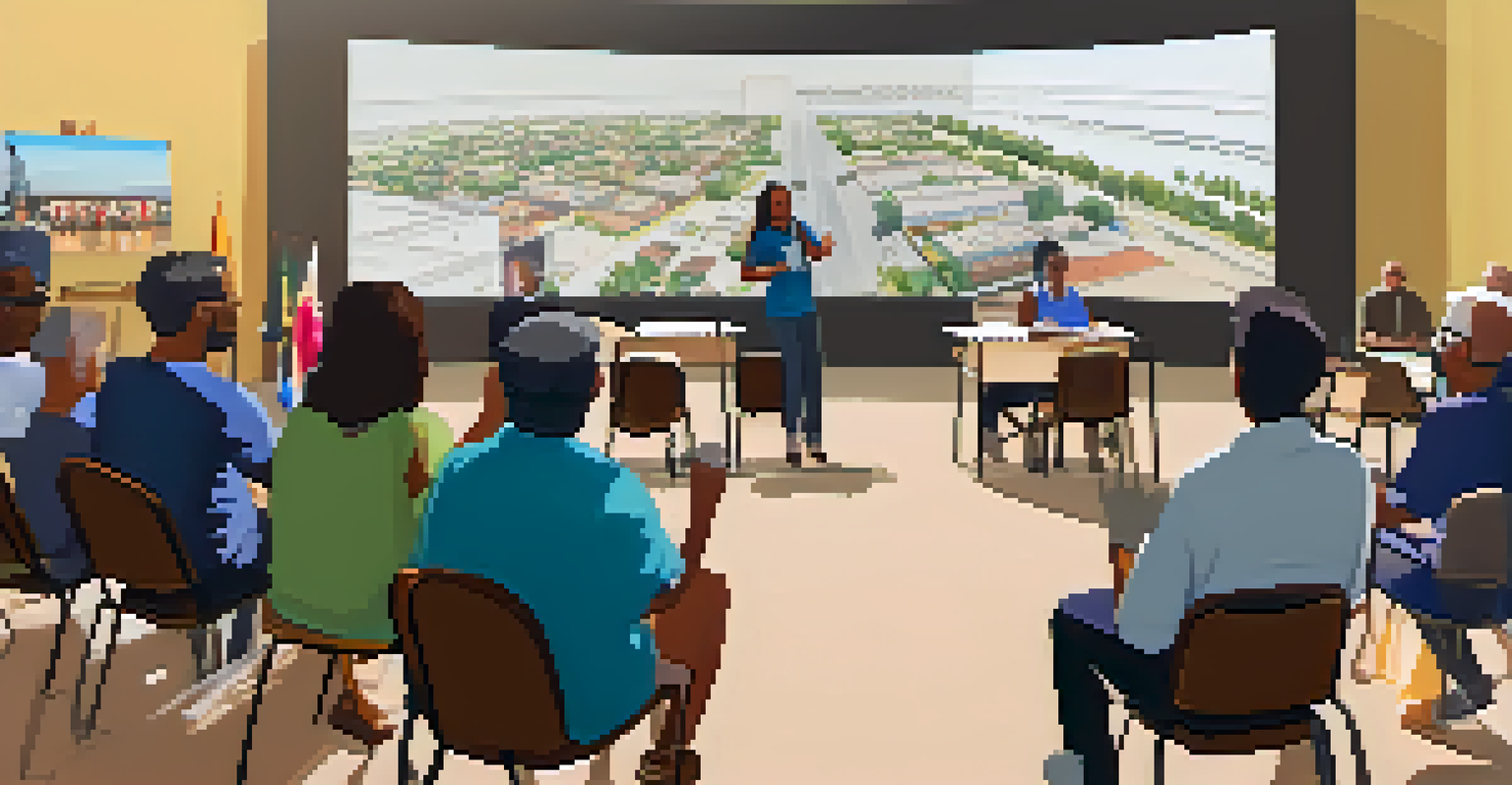 A community forum in Phoenix with residents engaging actively with city officials in a warm and inviting setting.