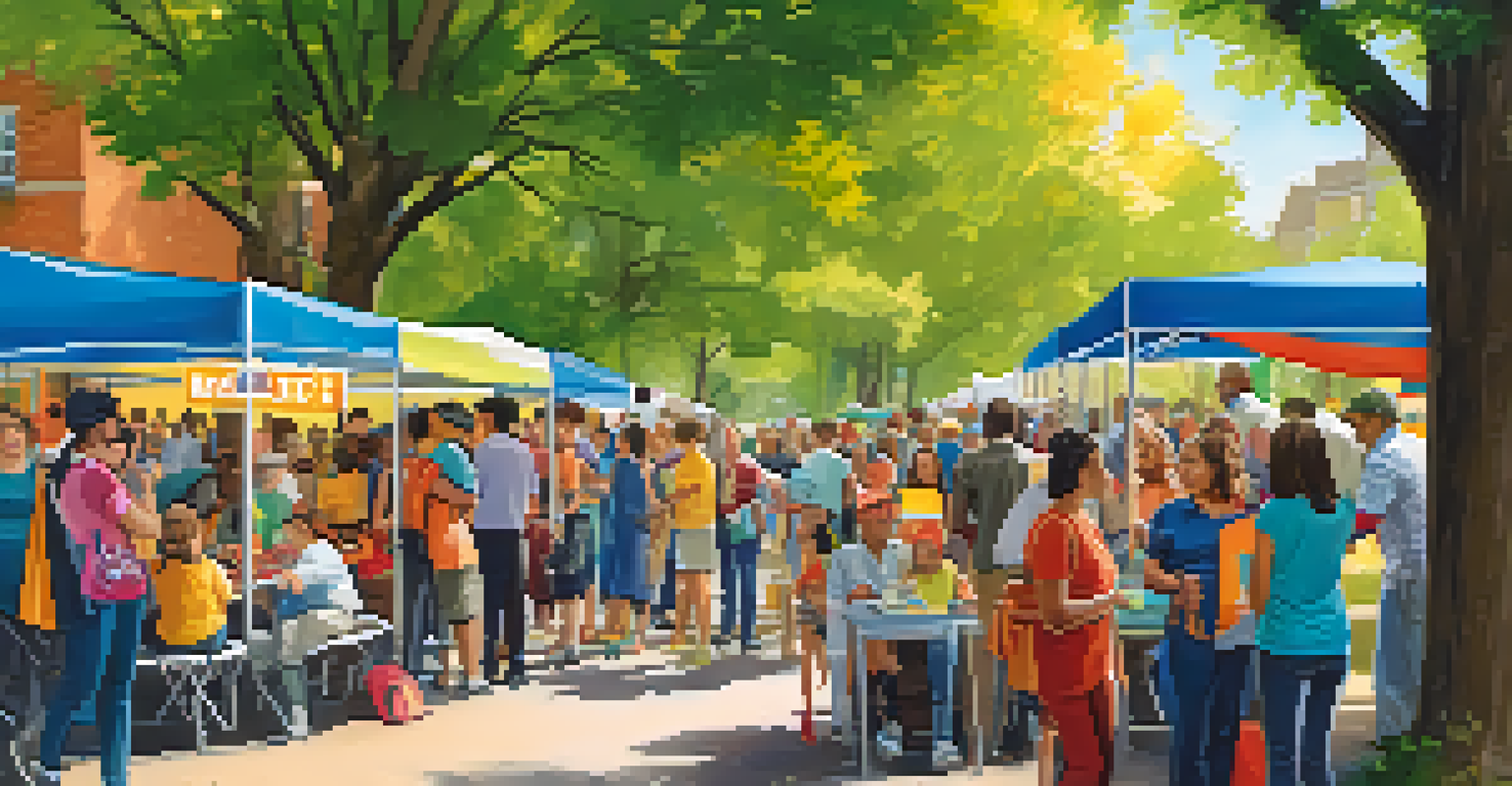 A community event in a park promoting public transport with booths, families, and activities under a sunny sky.