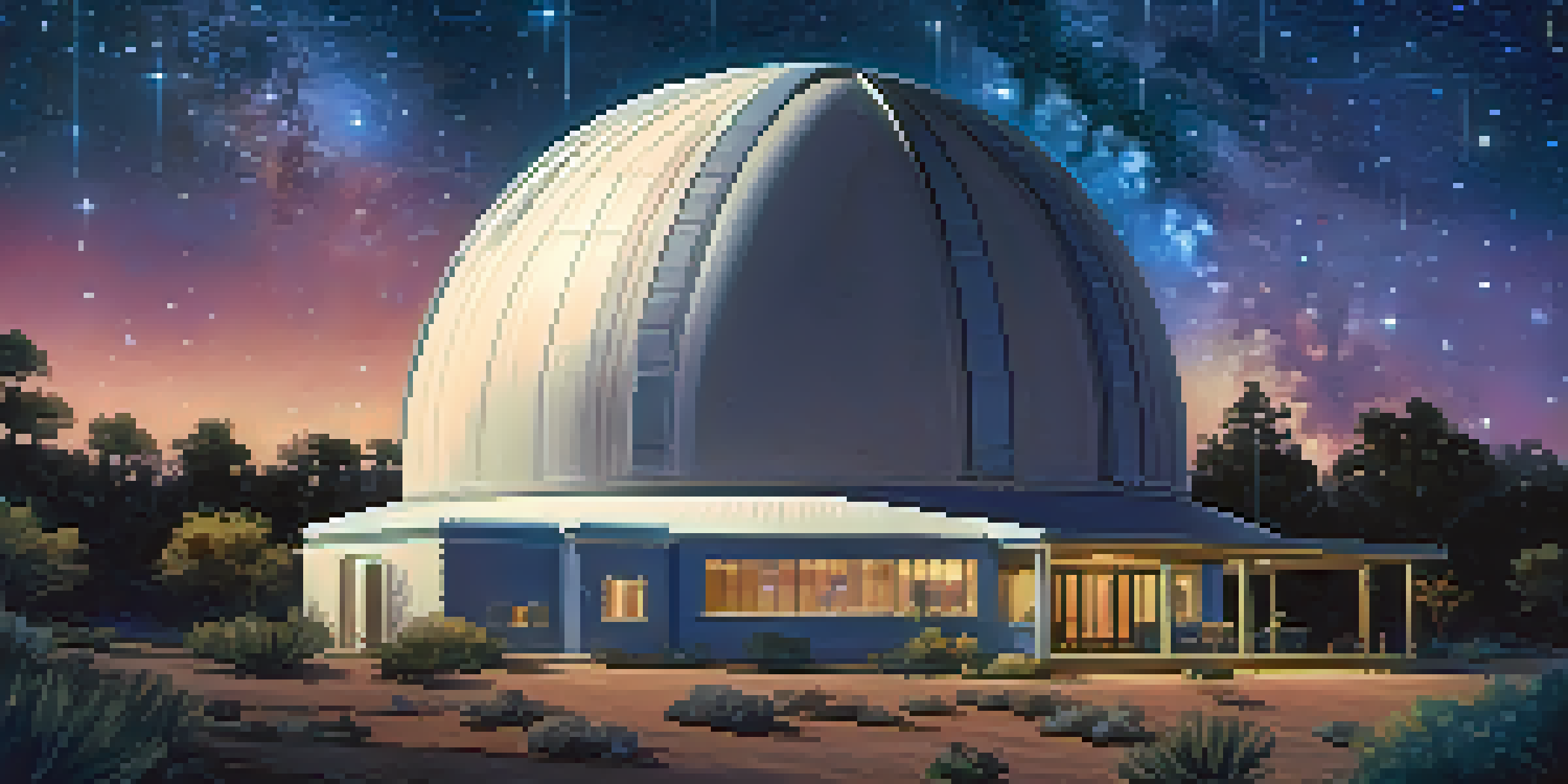 A view of the Phoenix space observatory illuminated at night with the Milky Way galaxy in the background.