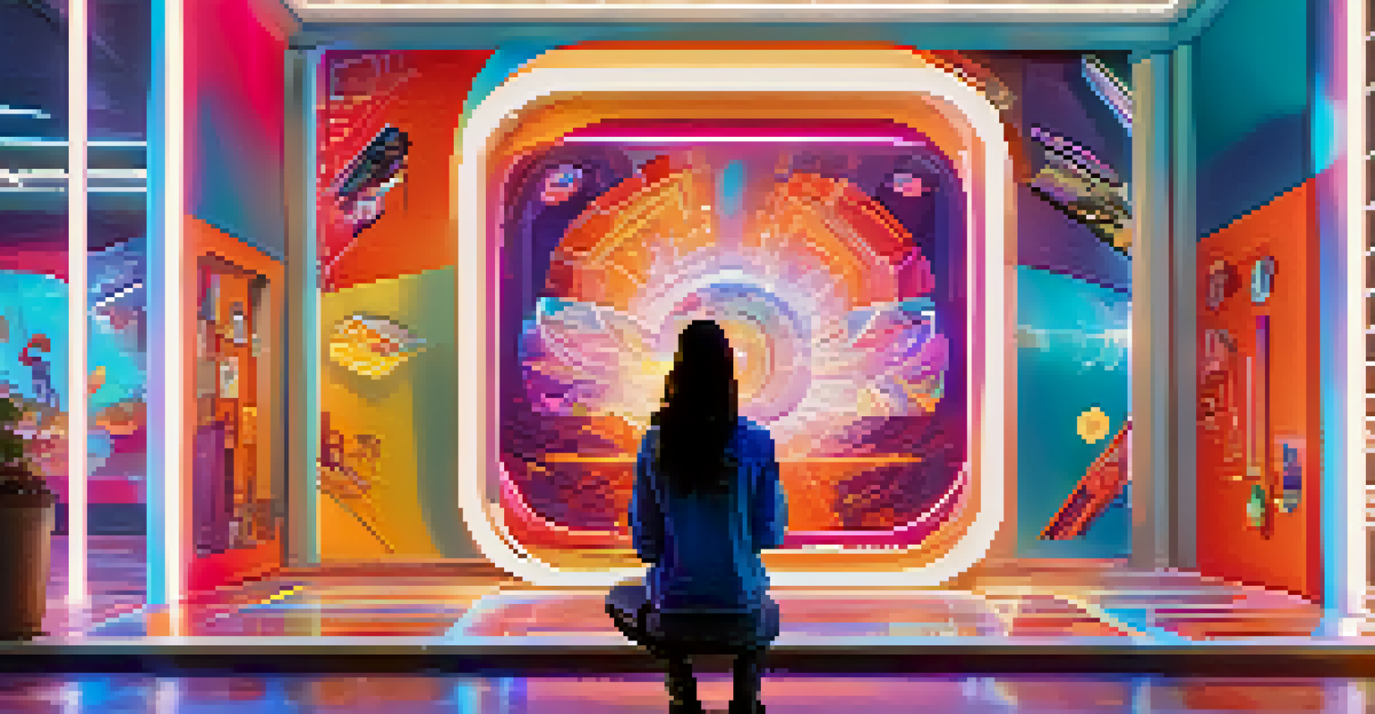 A person interacting with augmented reality graphics in a lively setting, showcasing the blend of technology and art.