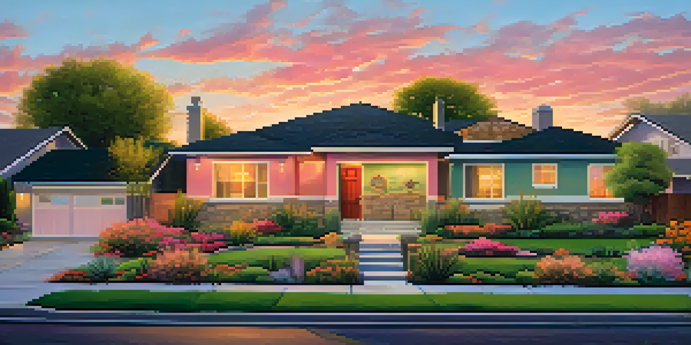 A beautiful suburban neighborhood in Phoenix at sunset, with modern homes and families enjoying the outdoors.