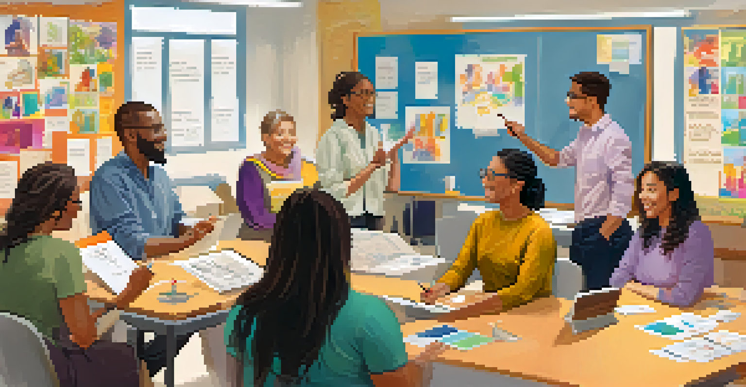 Adults participating in a lively classroom workshop, interacting with the instructor and each other.