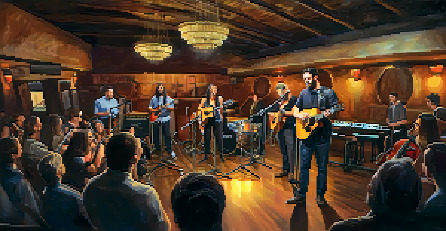 A local band performing in a cozy indoor venue in Phoenix, with warm lighting and an engaged audience.