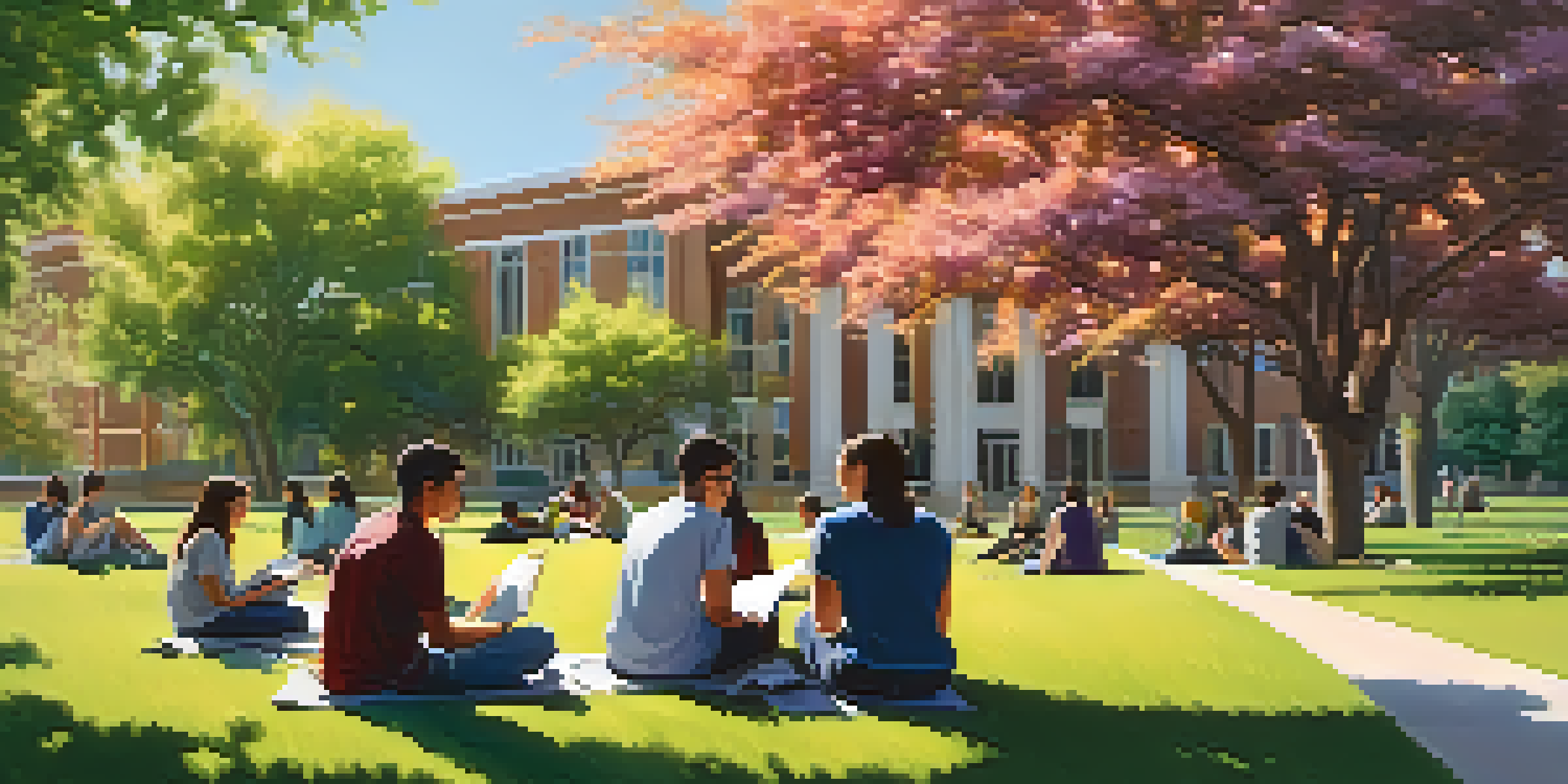 A group of diverse students studying together outside at Phoenix College under the sun.