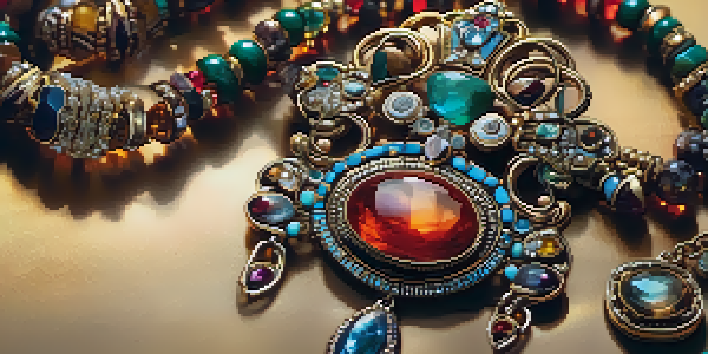 A beautifully crafted artisan necklace made with colorful gemstones and detailed metalwork, illuminated by natural sunlight.