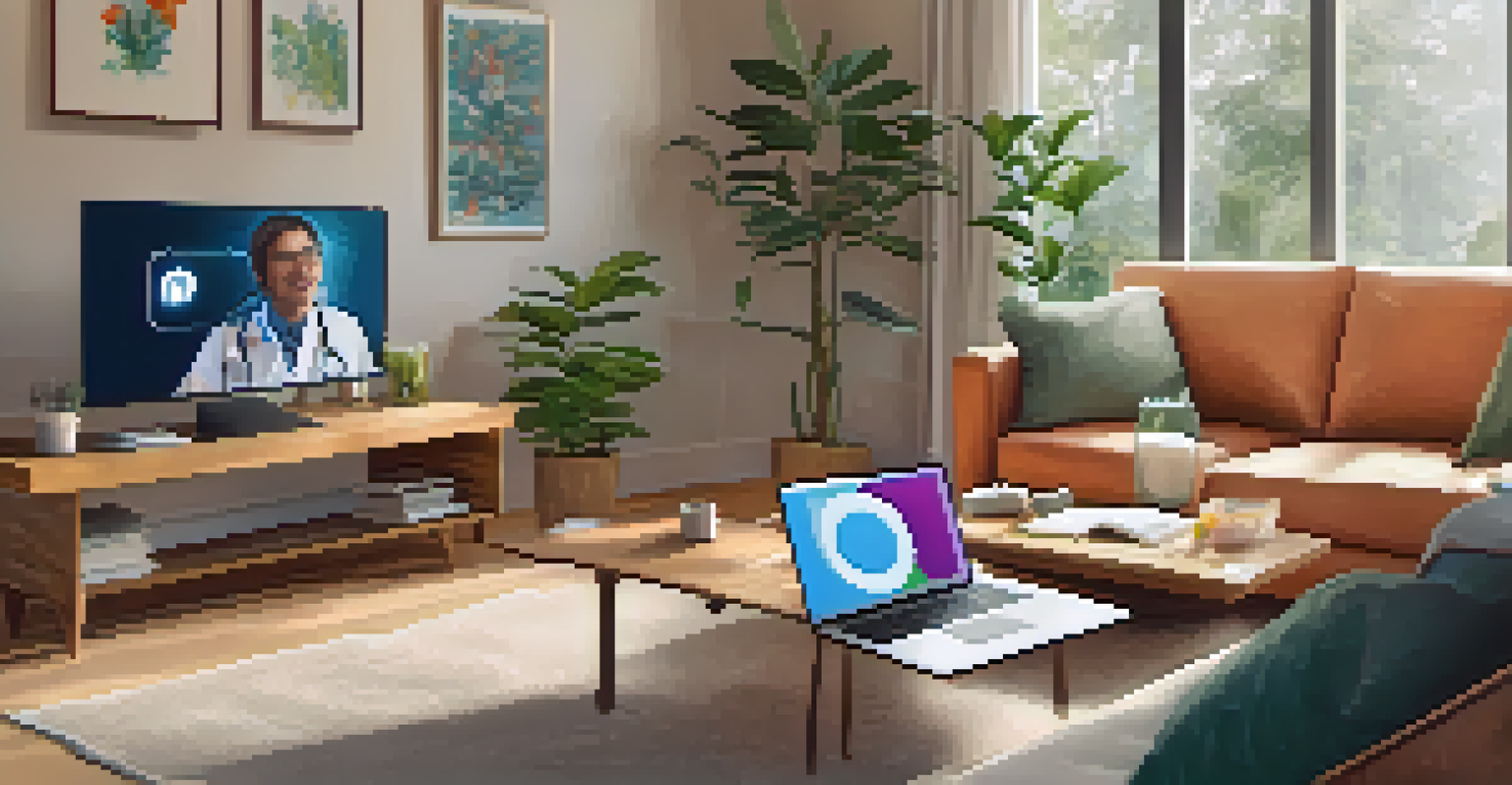 A patient at home having a telehealth consultation with a healthcare provider on a laptop.