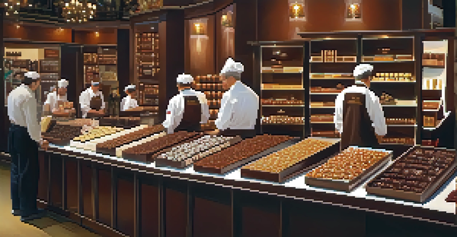 An enticing chocolate festival booth featuring artisanal chocolates, with a chocolatier showcasing chocolate-making techniques.