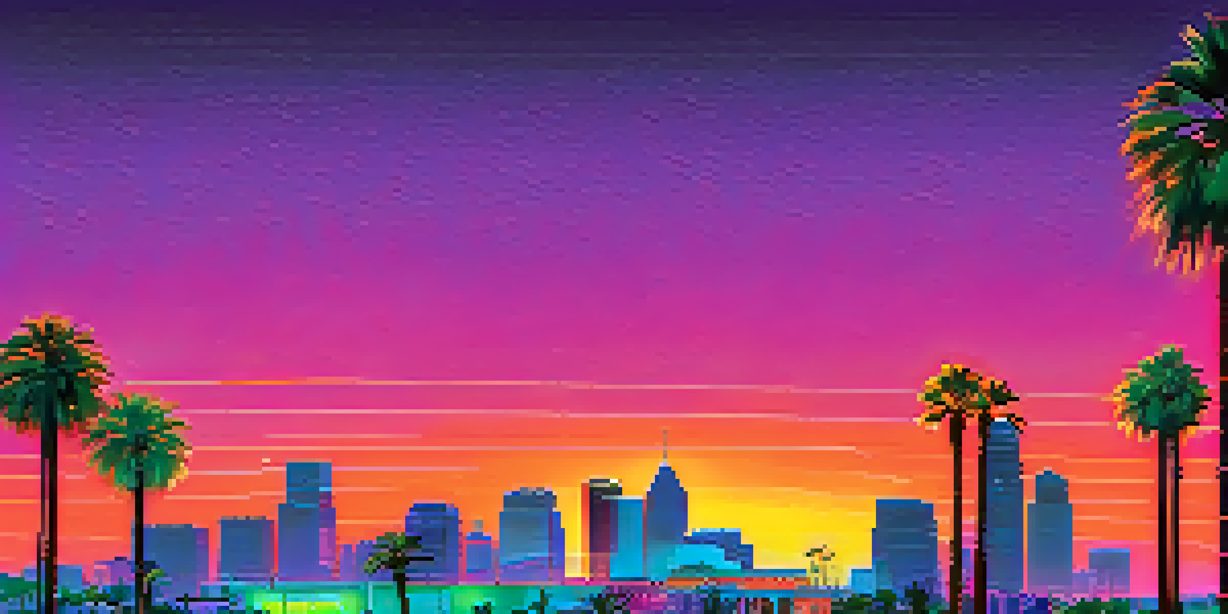 A colorful sunset over Phoenix, featuring modern buildings and palm trees, representing AI-driven startups.