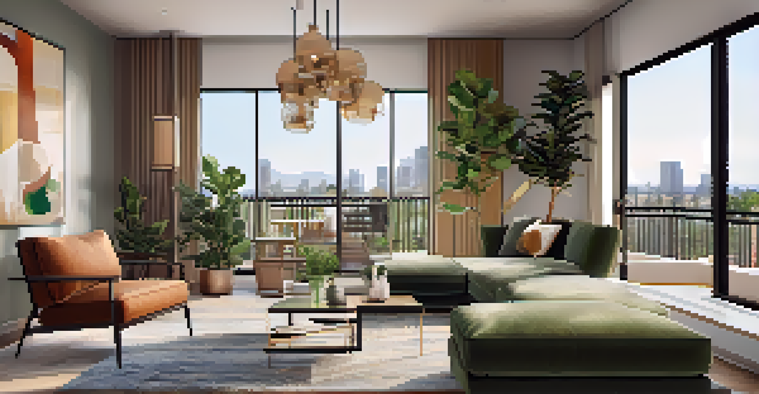 Interior of a stylish apartment in Phoenix with modern furniture, large windows, and a cozy atmosphere.