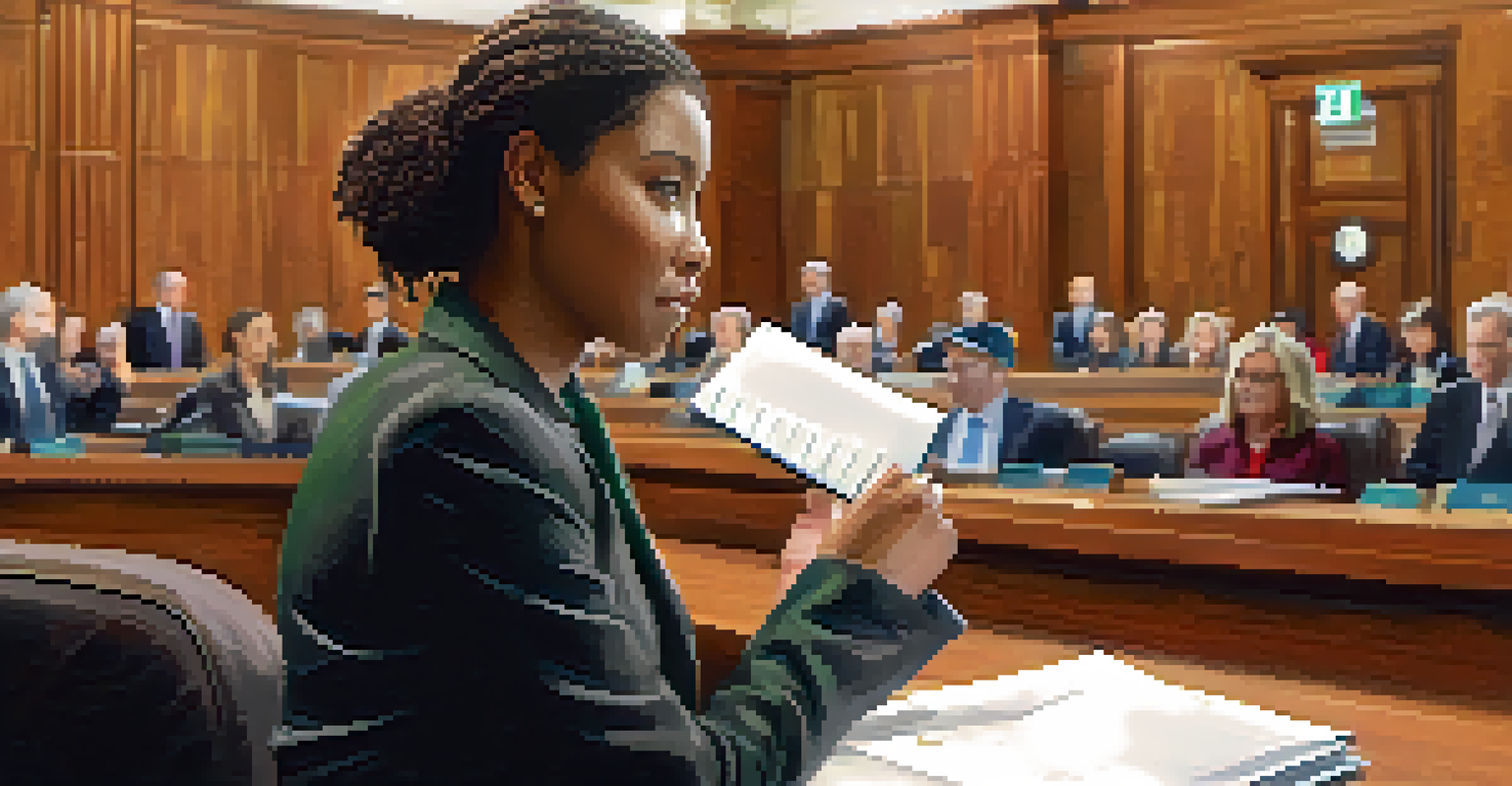 A person holding a notepad, ready to speak at a city council meeting, with a soft focus on their hands.
