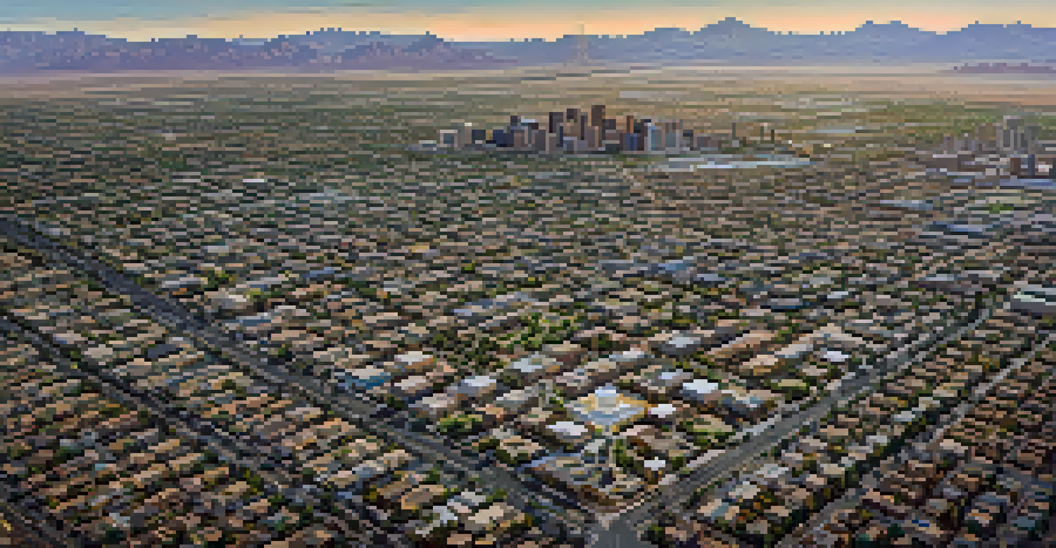 Aerial view of Phoenix showing urban development contrasted with the desert landscape.