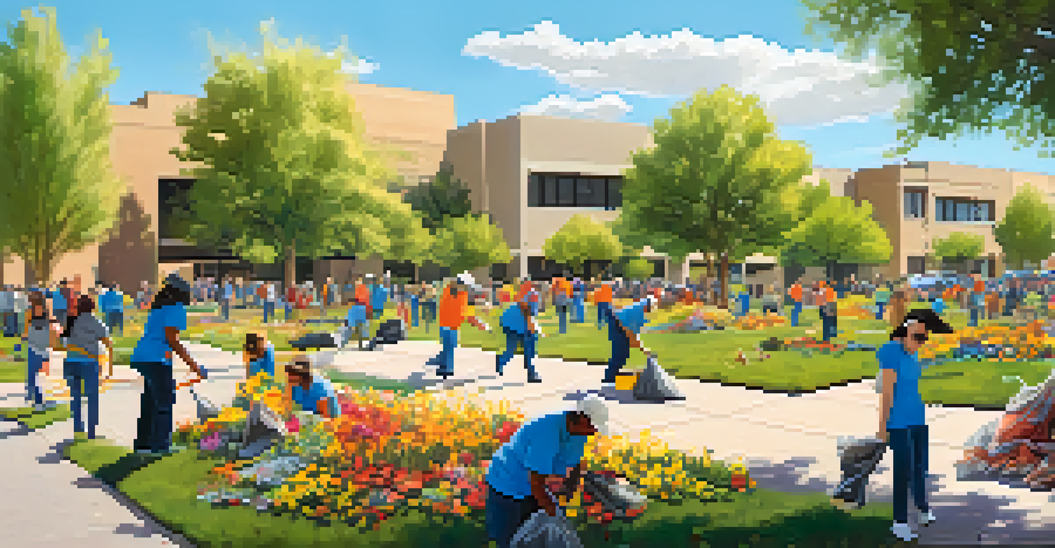 Volunteers of different backgrounds participating in a community cleanup event in an urban park in Phoenix.