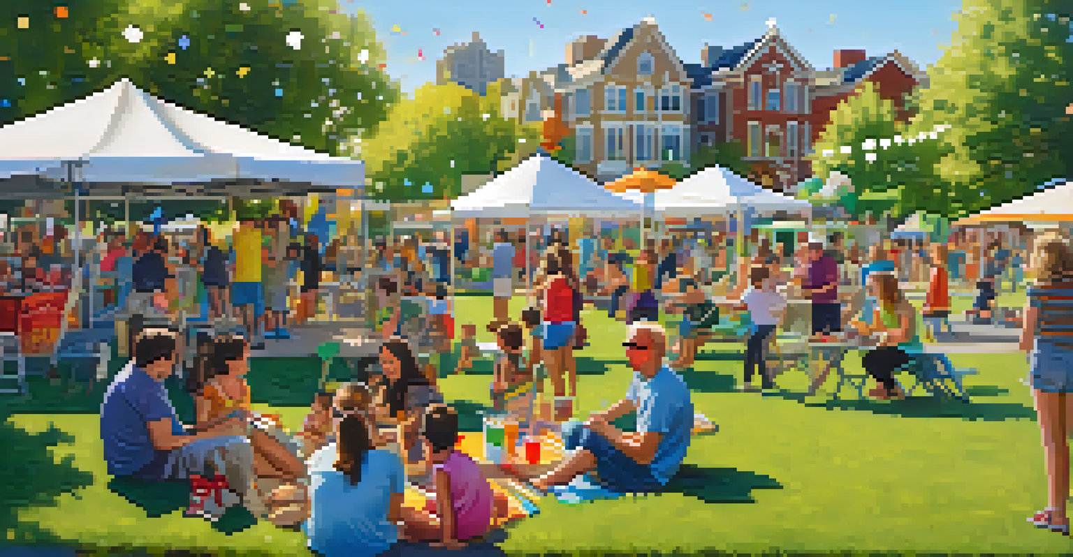 Families and friends enjoying an outdoor festival at Hance Park, surrounded by green lawns and colorful decorations.