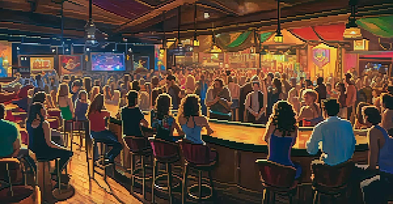 An intimate local venue in Phoenix with an enthusiastic audience and a performer on stage, surrounded by local artwork and soft lighting.