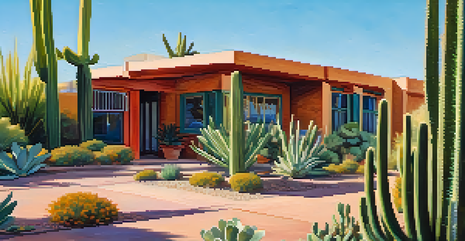 Close-up of a 'For Sale' sign in front of a stylish Phoenix home with desert plants.