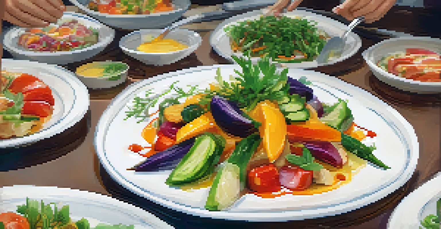 A beautifully plated dish with sautéed vegetables and garnishes, showcasing the results of a hands-on cooking class.