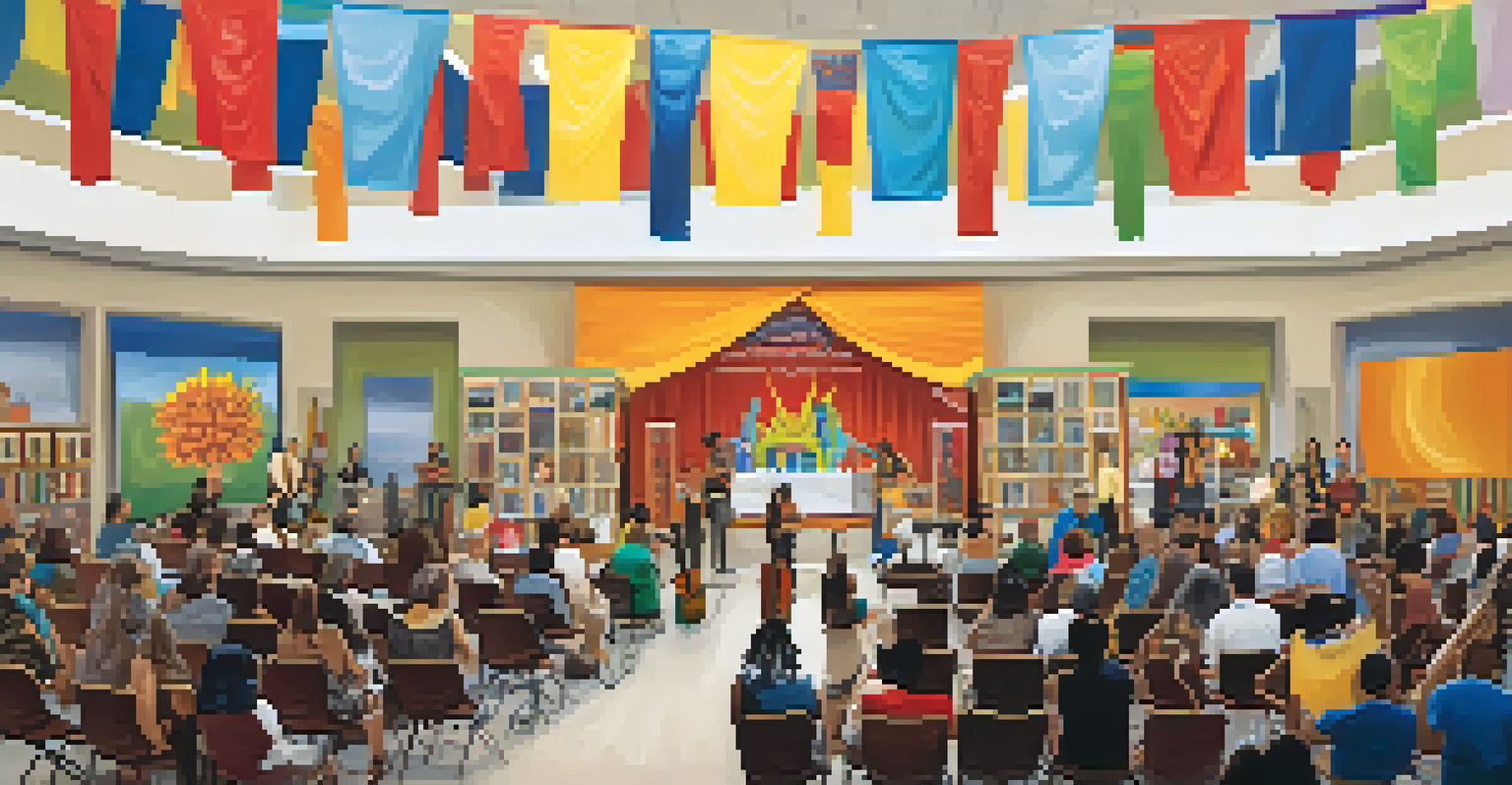 Cultural event at the Phoenix Public Library with local artists performing and a diverse audience enjoying the festivities.