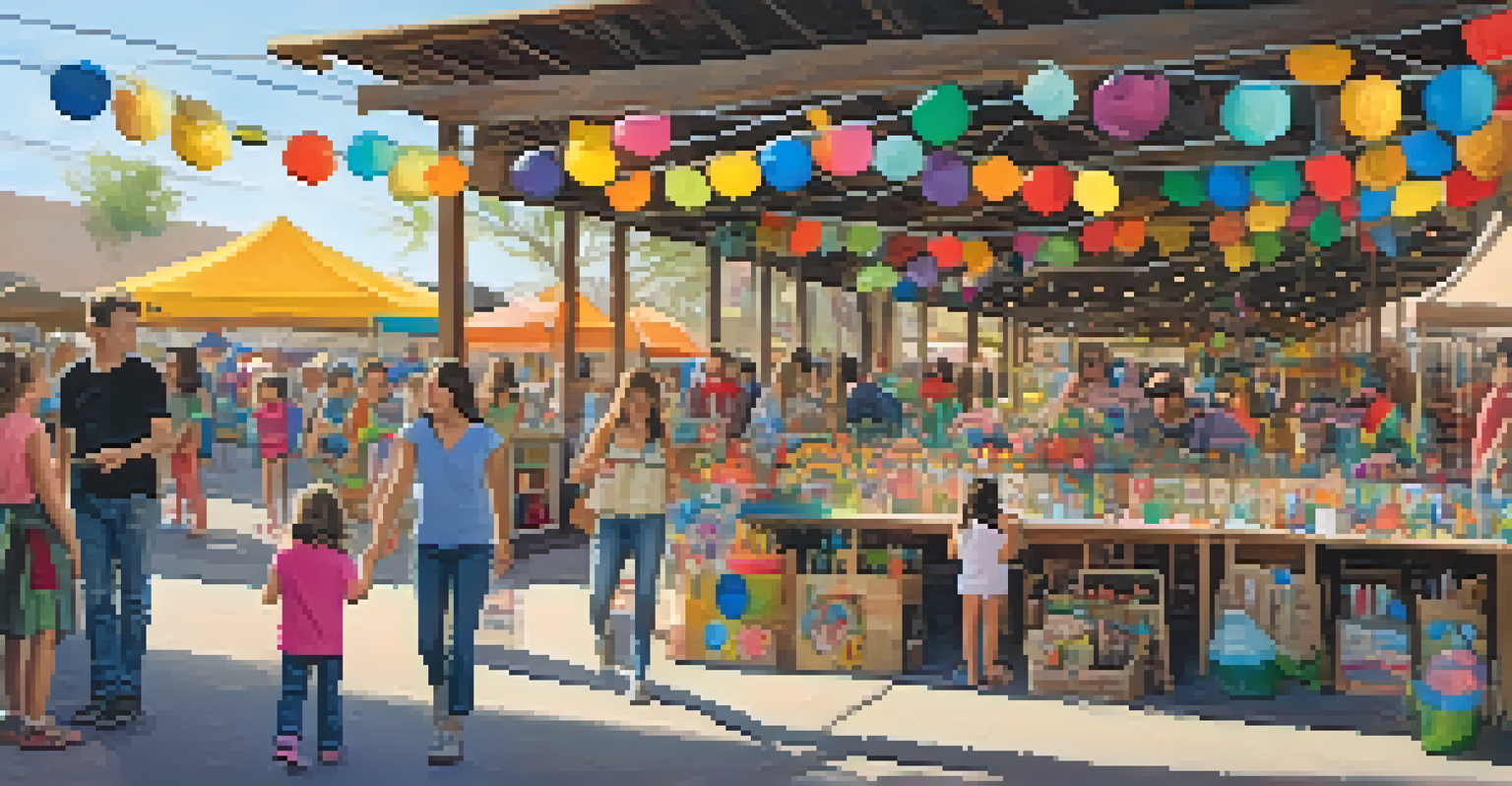 A family at a craft market, with children participating in a creative workshop and parents exploring stalls in a festive environment.