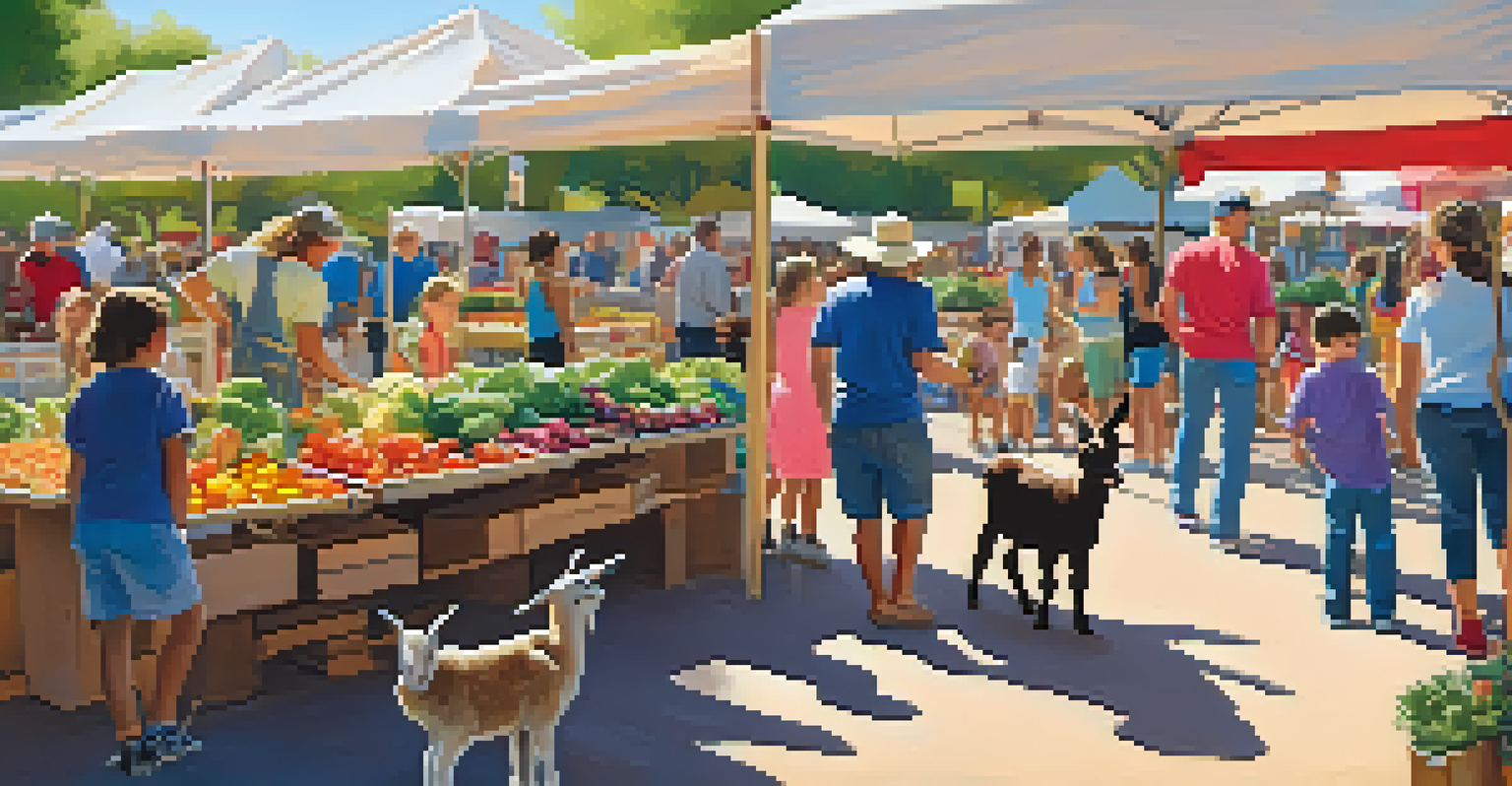 Children interacting with animals at a petting zoo in a Phoenix farmers' market, with parents observing nearby.