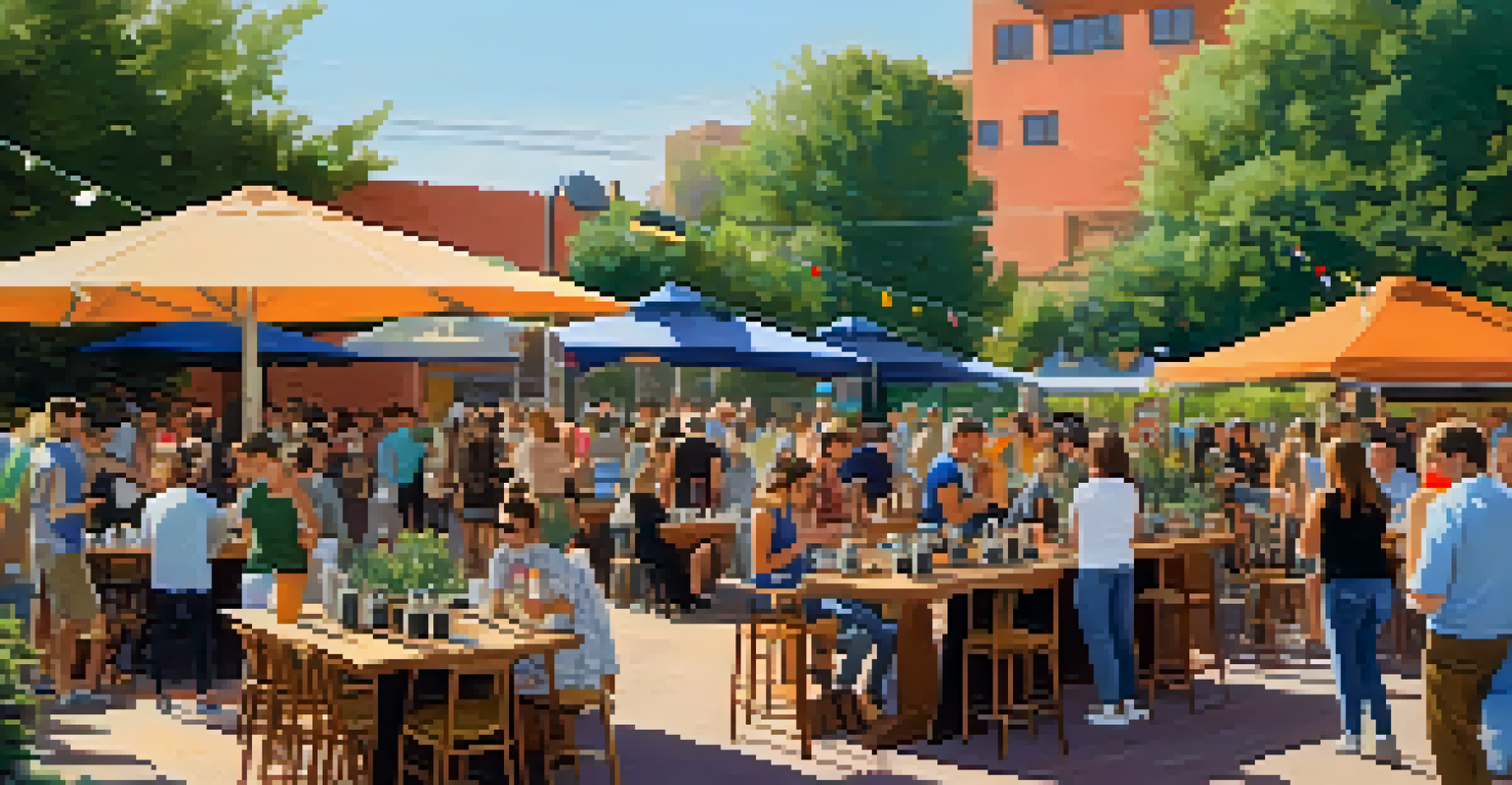 A lively outdoor coffee event in Phoenix, featuring tables of coffee brewing setups and attendees sampling various blends.