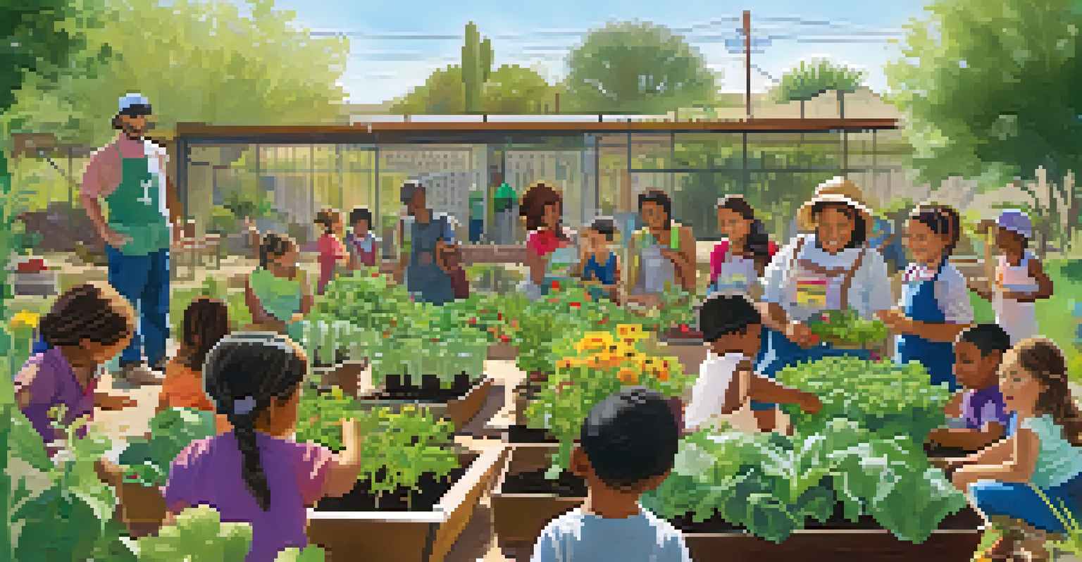 Children participating in an educational workshop in a community garden, learning about planting vegetables.