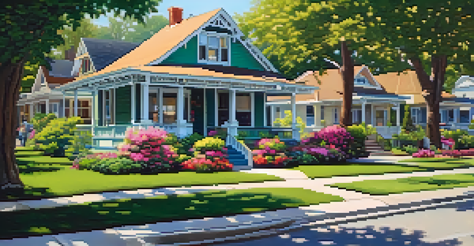 A picturesque street in the Willo Historic District with charming bungalows and blooming flowers.