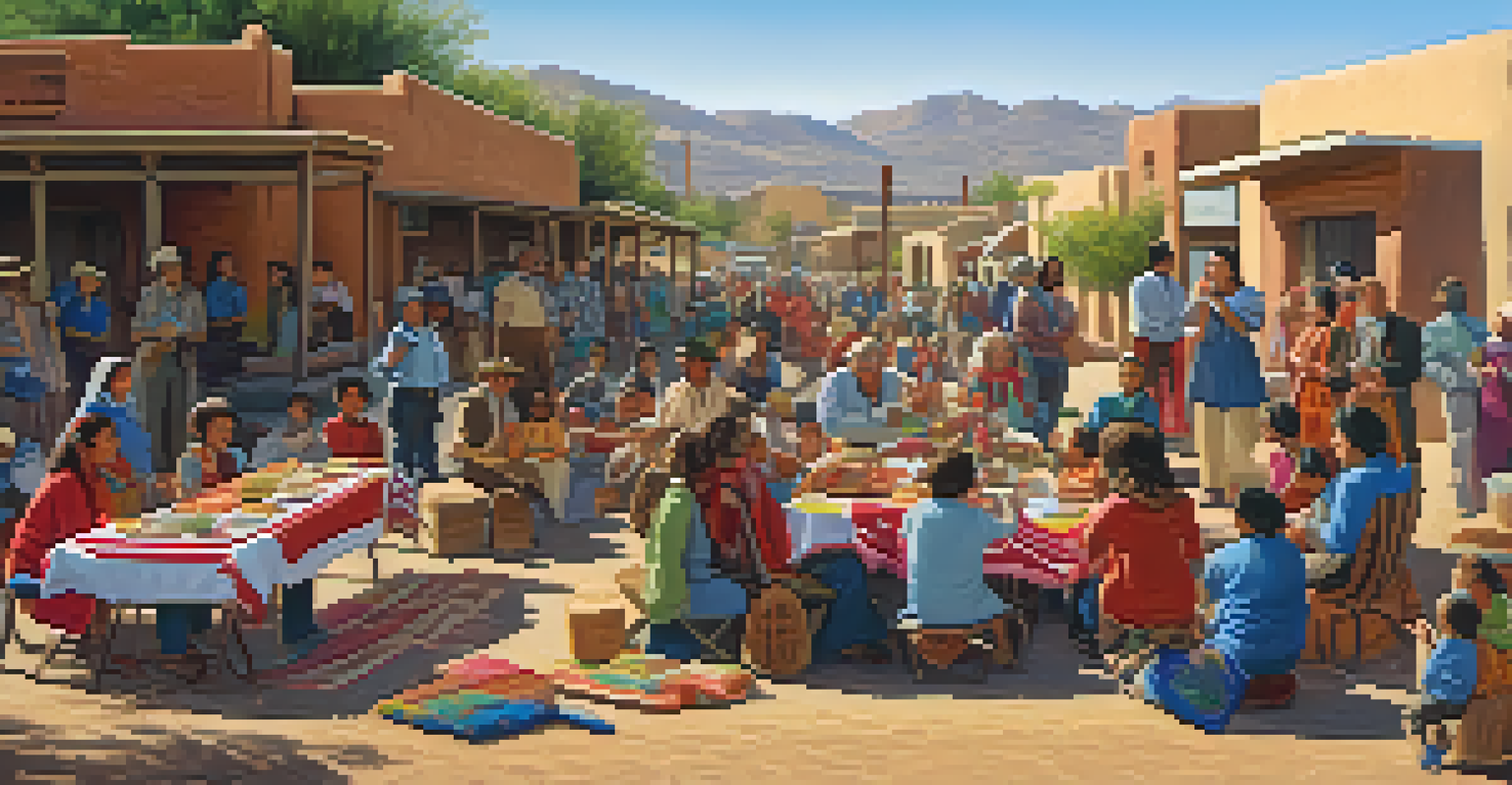 A lively community gathering in early Phoenix, with families sharing food and children playing in a vibrant outdoor setting.