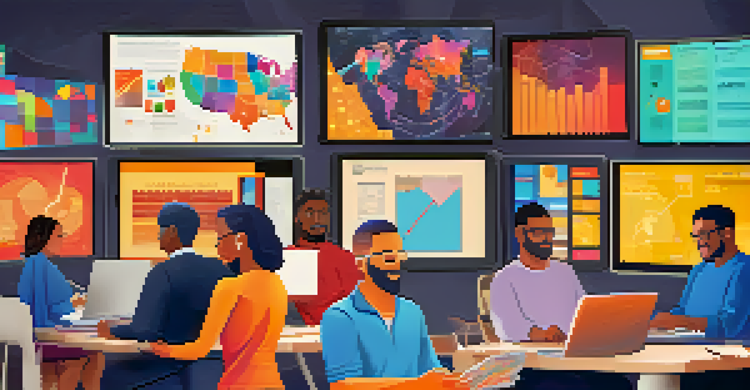A diverse group of individuals using technology to participate in virtual town halls, with a digital map of Phoenix in the background.