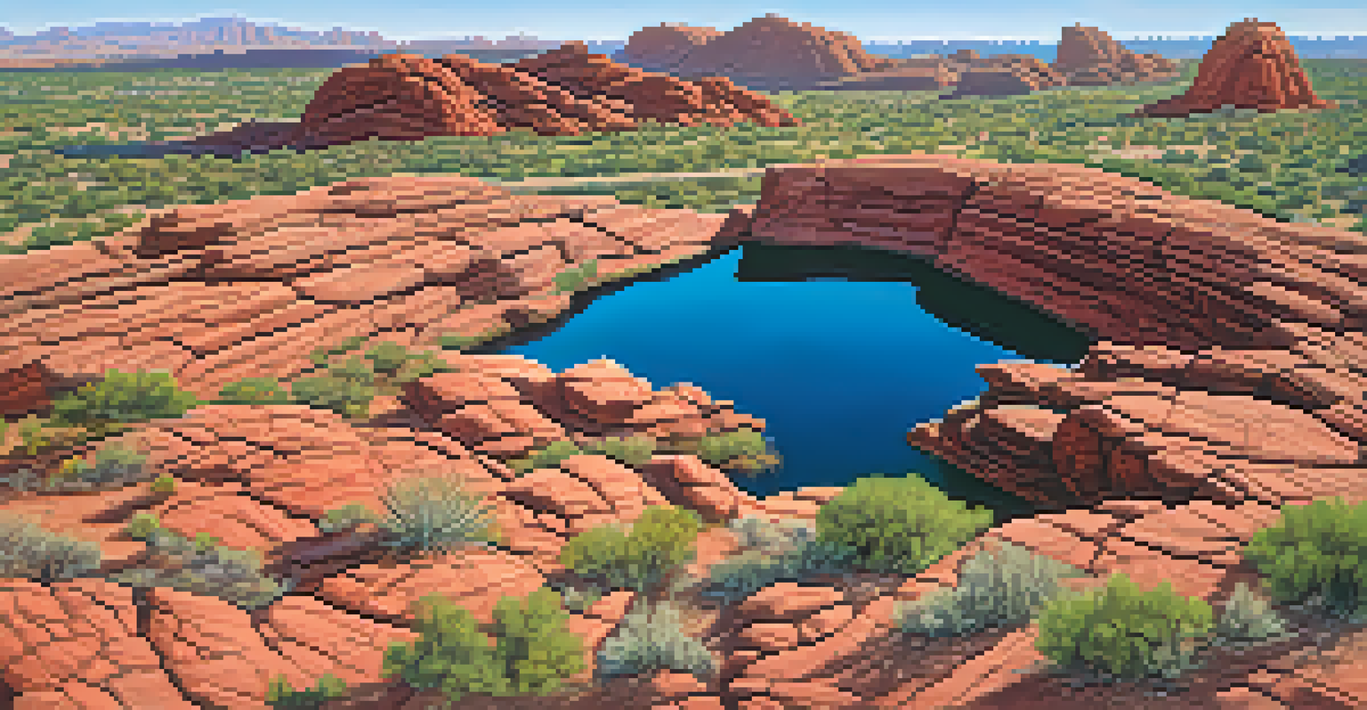 Aerial view of Papago Park with the Hole-in-the-Rock formation and trails visible.
